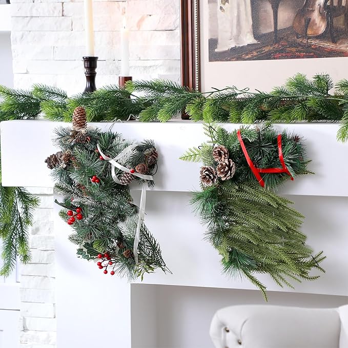 6 Pcs 15.5 Inch Christmas Wreath Horse Head Wreath Metal Frame Horse Wire Garland Xmas Garland for Farmhouse Holiday Wall Porch Door Home Chair Fireplace Hanging Decor Xmas Tree Ornament