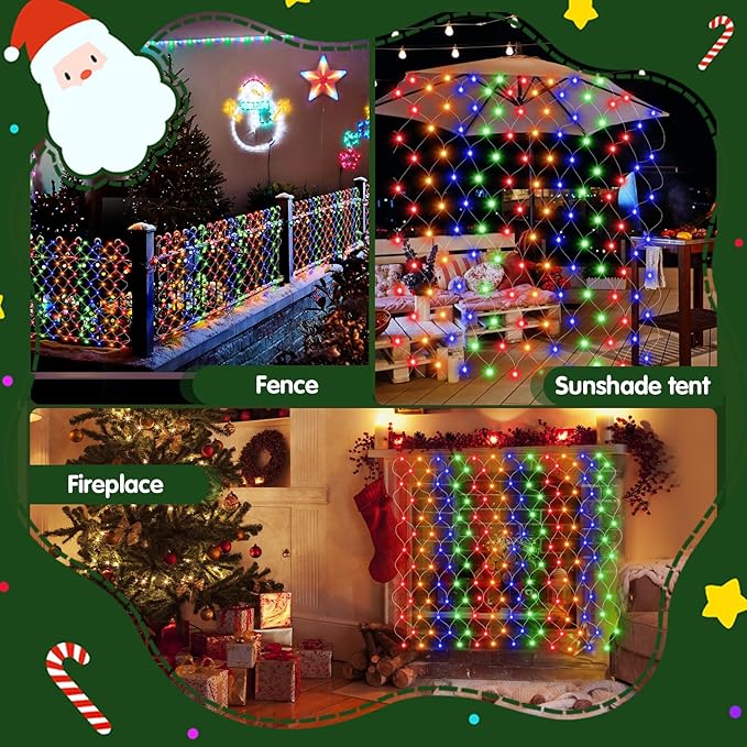 Hezbjiti Battery Operated Christmas Lights Outdoor 100 LED 5FT x 3.3FT Waterproof Timed Memory Net Mesh Lights for Xmas Trees Bushes Garden Yard Lawn Patio Christmas Decor (1Pack Multicolor)