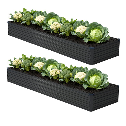 Foxlang 12x2x1ft(2 Pack) Galvanized Raised Garden Bed,Outdoor Planter Box Metal Patio Kit Planting Bed for Vegetables Flowers Herb,Black