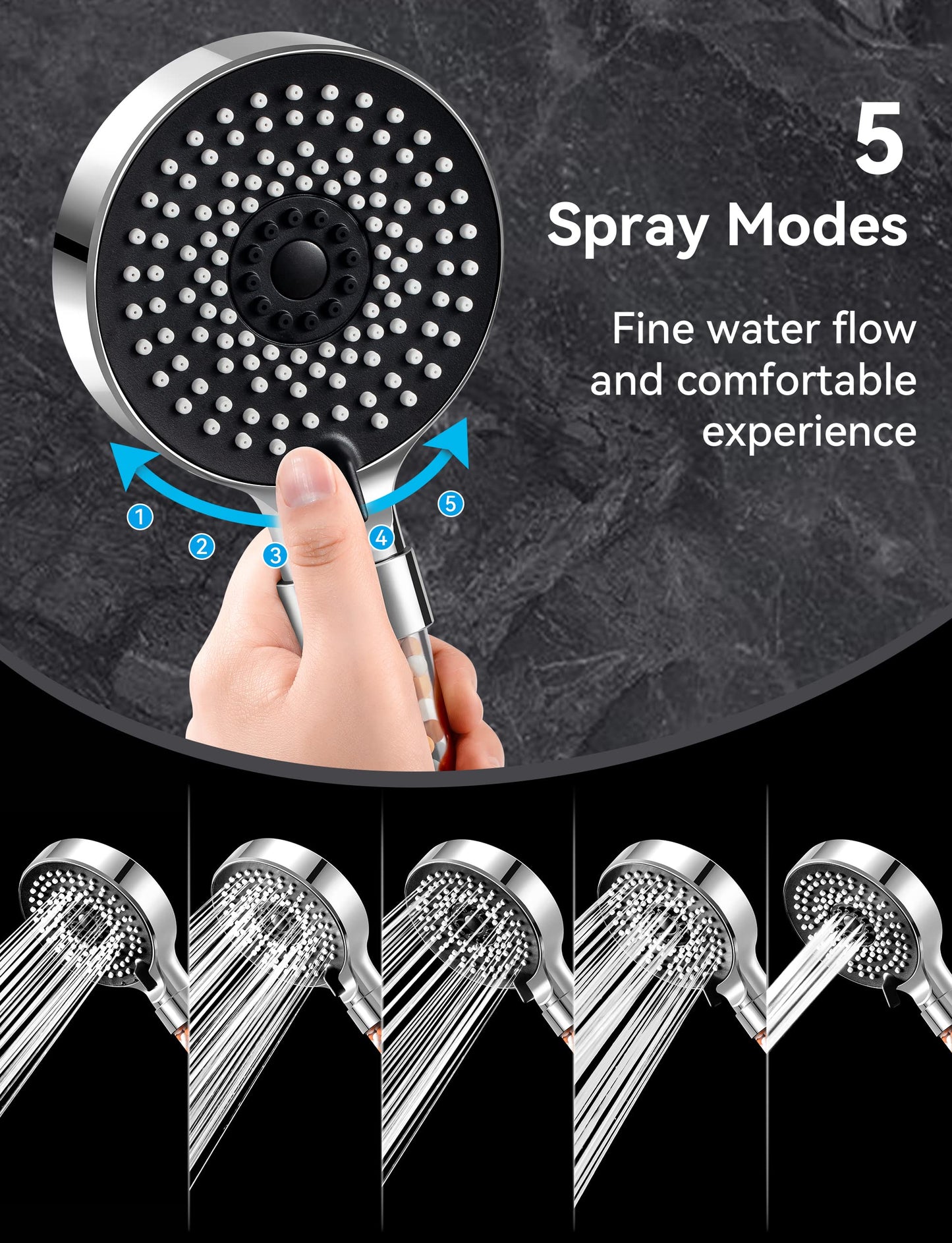 Magichome Shower Head, Upgraded Filter Shower Head High Pressure 5 Modes, Universal Hard Water Filter Showerhead with Extra Replaceable Accessories