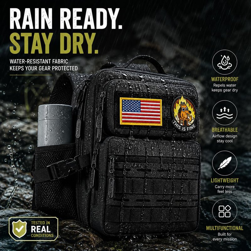flipfit 9L Mini Tactical Backpack Small Military Gym Bag for Men Women Molle Daypack Camping Backpack with Patch (Black)
