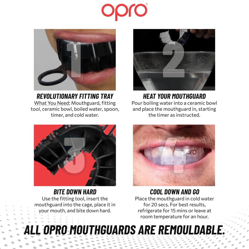 OPRO Silver Level Moldable Mouth Guard Essential Fit (Clear) Adult & Kids Boxing Mouthguard for MMA & Impact Sports, Easy Self-Fit Mouth Guard for Sports, Football & Hockey - Includes Case