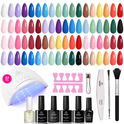 Beetles Gel Nail Polish Kit with U V Light - 80Pcs Fall Nail Fest Color Enchantment 55 Colors Gel Polish Starter Kit with Base Top Coat DIY Nails Stickers Manicure Tools Gift for Women Teens Girls