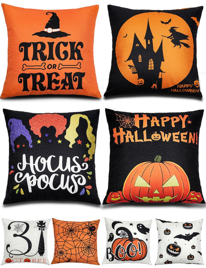 TOYPOPOR Halloween Decorations Double-Side Printing Pillow Covers 18'' x 18'' Set of 4, with 8 Cute Halloween Decor Patterns, Invisible Zipper, Durable Soft Linen Throw Pillow Covers Outdoor Indoor
