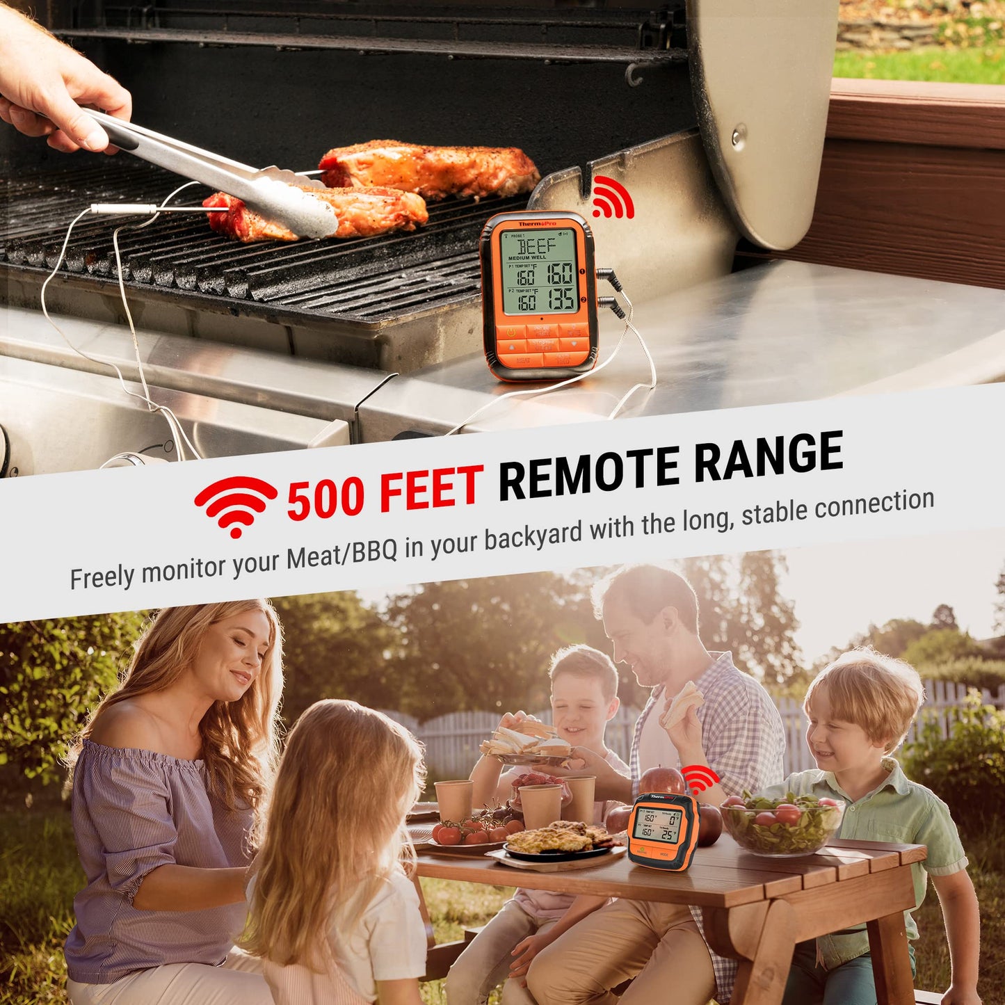 ThermoPro TP27 500FT Long Range Wireless Meat Thermometer for Grilling and Smoking with 4 Probes Smoker BBQ Grill Kitchen Food Cooking Digital Thermometer for Meat