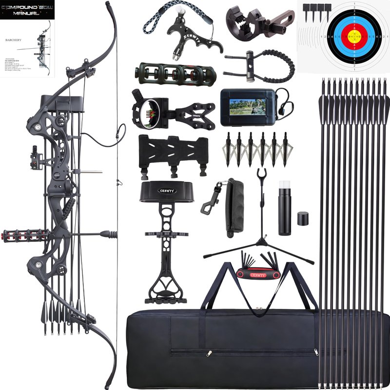 Archery Recurve Bow 30-45 Lbs Adjustable American Hunting Bow Compound Bow for Outdoor Hunting Shooting Fishing Right Hand (Black)