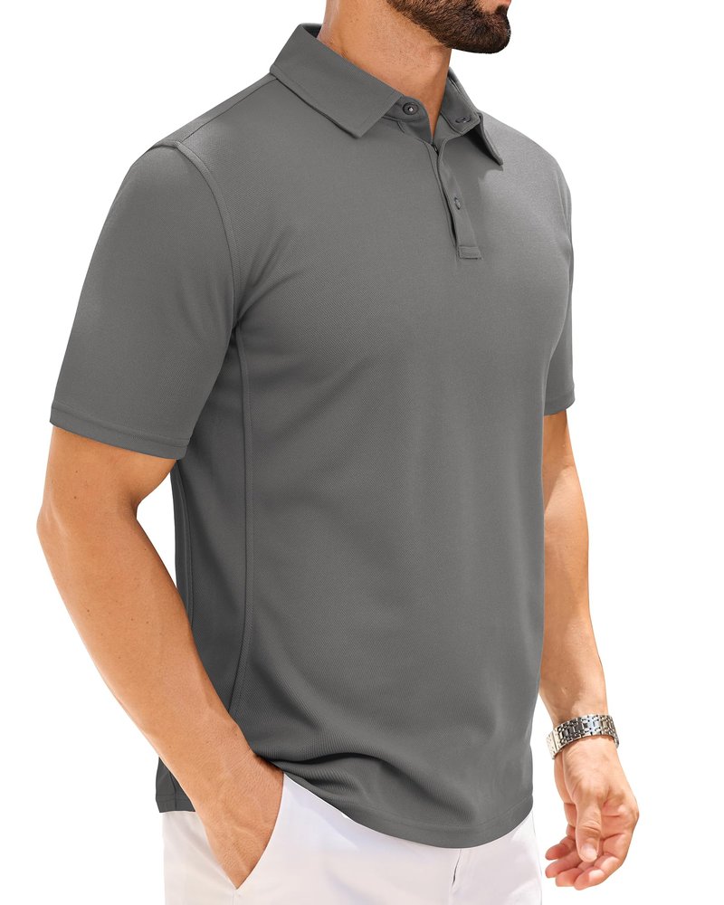 Alimens & Gentle Tactical Polo Shirts for Men Short Sleeve Performance Stretch Golf Shirt Quick Dry Work Sport Casual Tops M Grey