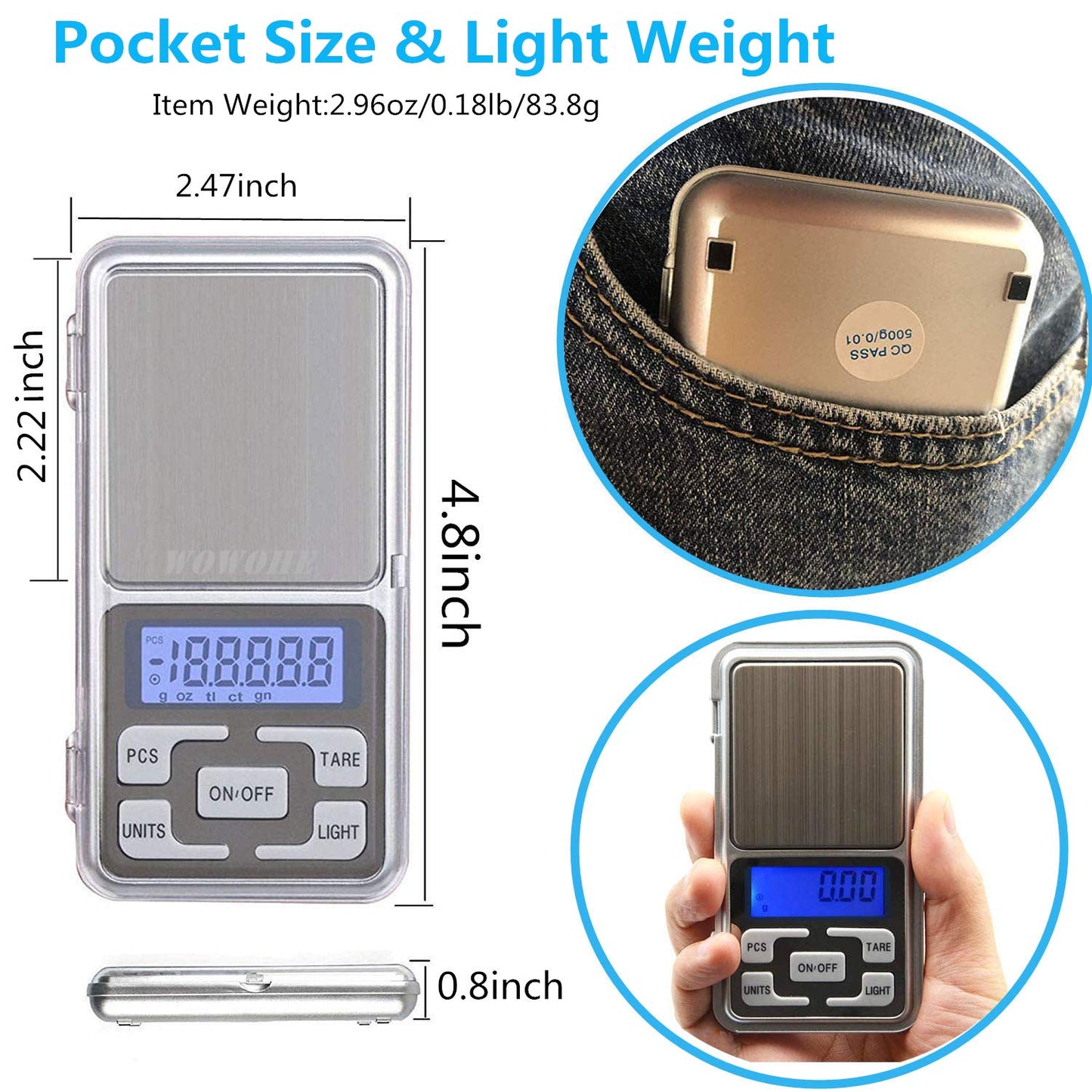 Food Travel Scale Portable Pocket Scale Gram Capacity 500g Degital Kitchen Small Miniature Scale Lab Measuring Scale High Precision