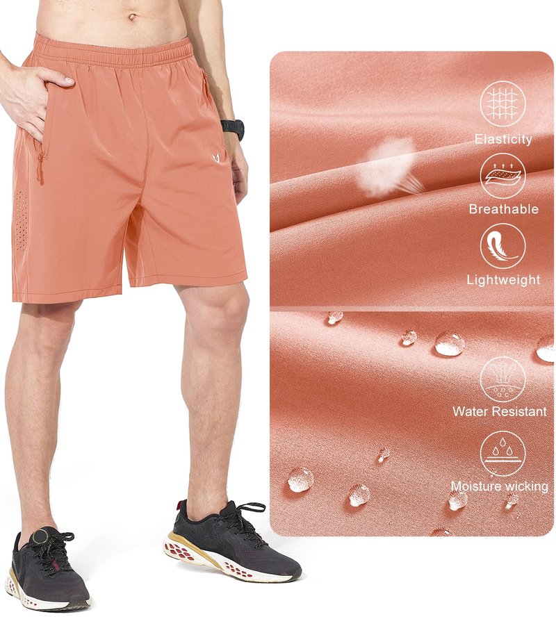 NORTHYARD Men's Athletic Running Shorts Gym Workout 7"/9"/5" Quick Dry Lightweight Sports Basketball Tennis 3 Zipper Pockets PINKORANGE S