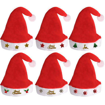 Kiddokids 12 Fancy Christmas Santa Hats with 12 Jingle Bell Necklaces Bulk for Christmas Party Favor Photo Booth; One Size Fits All.
