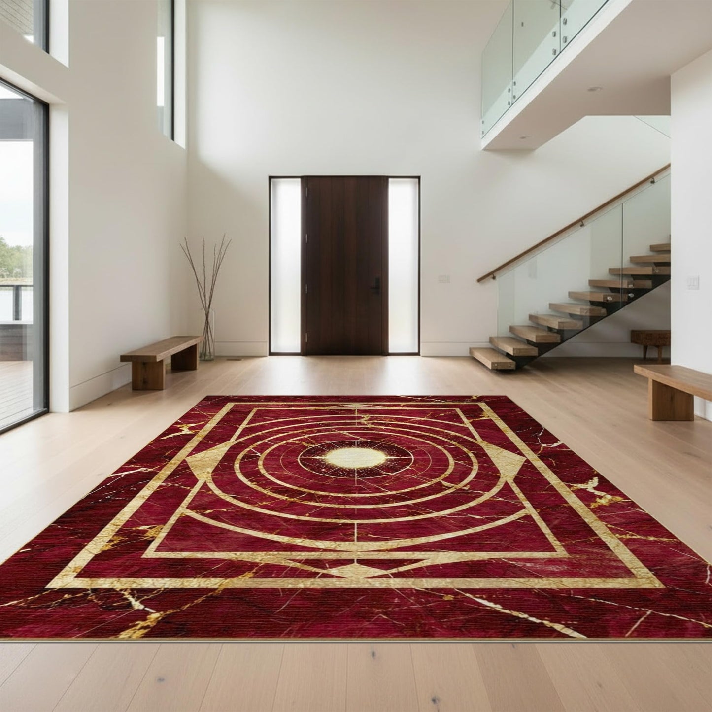 Design&I 4'x6' Ruby and Gold Centerpiece Geometric Washable Area Rug