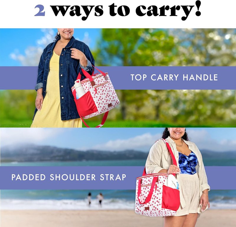 Fit & Fresh 24-Can Soft Cooler Bag - Insulated, Leak-Resistant, Portable Cherry Travel Cooler