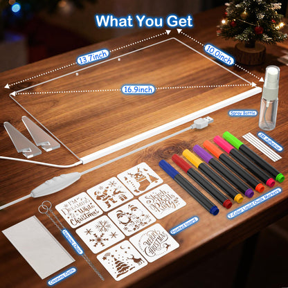LumiBoard LED Drawing Board for Kids, 13.7"x10" Light Up Acrylic Dry Erase Led Note Board with Colors, Doodle Glow Board with Stand, Magic Drawing Tablet as Christmas & Birthday Gifts for Girls Boys