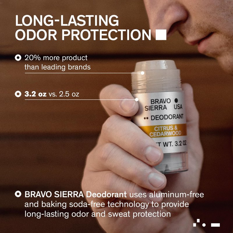 Aluminum-Free Deodorant for Men by Bravo Sierra, 2-Pack - Contains Natural Ingredients – Long Lasting Odor and Sweat Protection - Citrus & Cedarwood, 3.2 oz - Paraben-Free, Vegan & Cruelty-Free