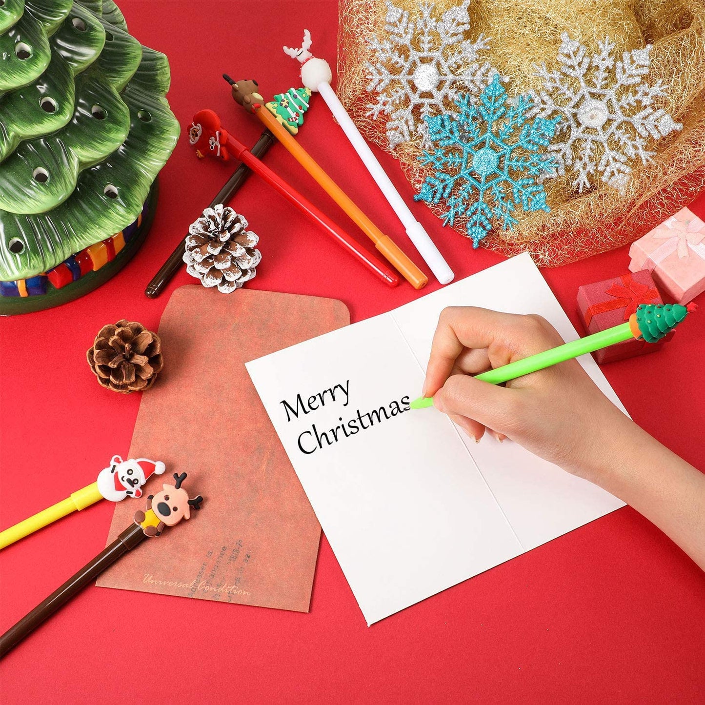 Christmas Gel Ink Pen Novelty Rollerball Pens Black Gel Ink for School Boys and Girls Office Supplies, 8 Style - Christmas Tree, Snowman, Reindeer, Santa Claus (64 Pieces)