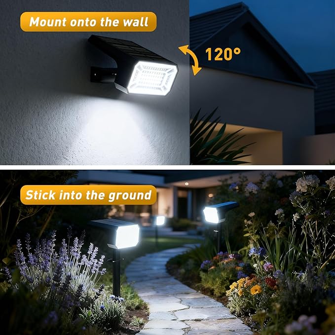 Solar Spot Lights Outdoor Waterproof IP65, [4 Pack/100 LED/4 Modes] 2-in-1 Solar Landscape Spotlights, Auto On/Off Solar Powered Flood Lights for Outside Yard Garden Pathway(Cool White)