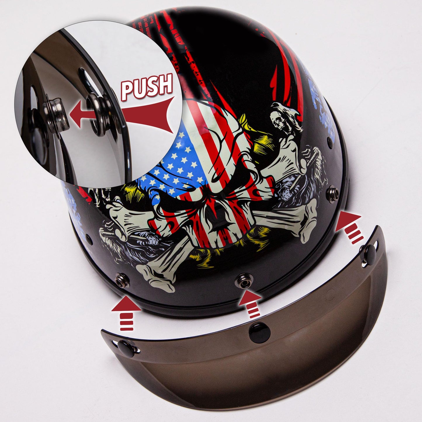 Cartman Cruiser Scooter Motorcycle Half Face Helmet, American Flag Skull USA Graphics, DOT Approved for Bike Scooter ATV UTV Chopper Large