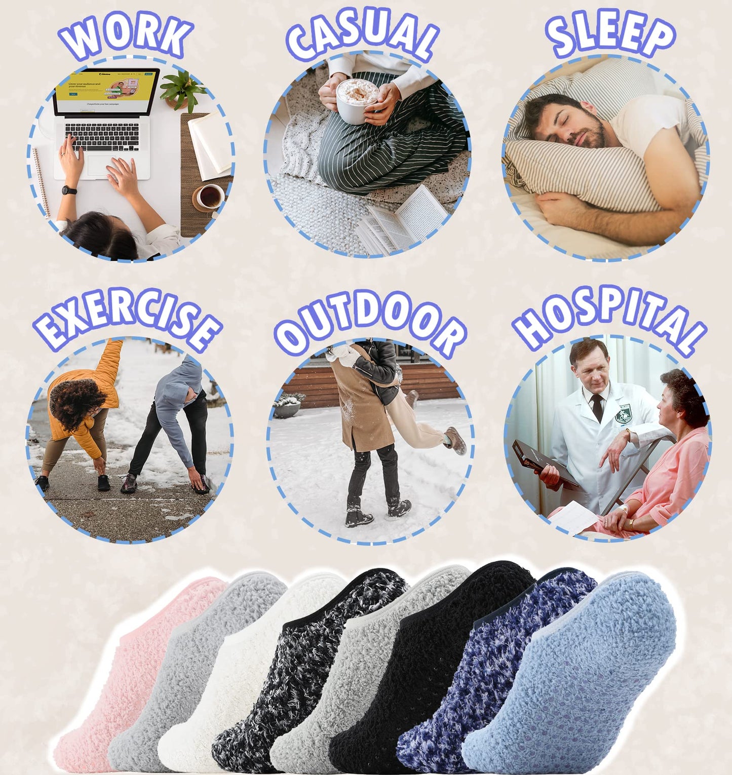 Bevigorio Slipper Socks for Women with Grippers Non Slip Fuzzy Socks with Grips Womens Grippy Grip Hospital Home Gifts 3pairs blackgreymix