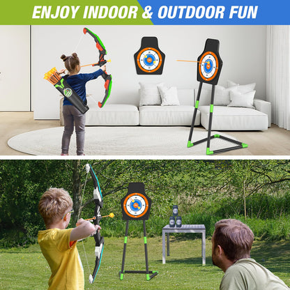 HYES 2 Pack Bow and Arrow for Kids, LED Light Up Archery Set with 24 Suction Cup Arrows, 1 Standing Target, 6 Score Targets & 2 Quiver, Indoor Outdoor Sport Gifts for Boys Girls Ages 4-8