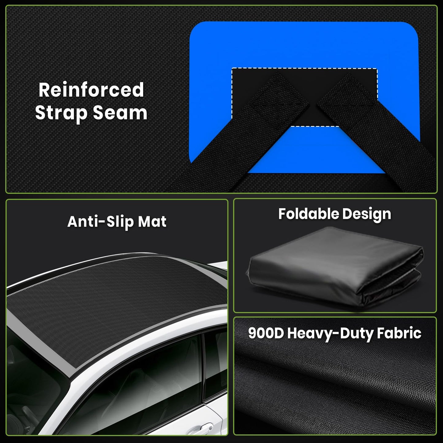 APTY 21 Cubic Feet Car Rooftop Cargo Bag Carrier, Soft Roof Top Luggage Bag for All Vechicles with/Without Racks - with Waterproof Zip, Luggage Lock, Anti-Slip Mat, Storage Bag, Door Hooks, Blue