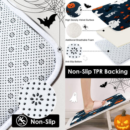 ArtSocket Fun Halloween Cute Ghosts Bathroom Set with Shower Curtain and Rugs Accessories, Pumpkins Halloween Spooky Spooky Shower Curtain for Bathroom Decor 4 Pcs