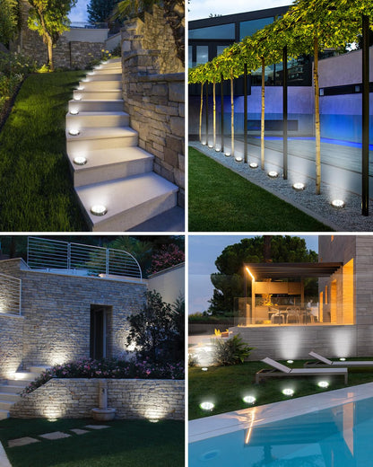 btfarm 16 Pack Solar Ground Lights Outdoor, 8 LED Solar Disc Lights IP65 Waterproof Flat Solar Light, Pathway Lights Solar Powered for Garden Lawn Patio Yard Path Landscape, Cool White