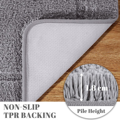 SOANNY Grey Bath Mat Set of 2, High Density Soft Microfiber Non-Slip Bathroom Mats with Water Absorbent, 53x86 cm Bathtub Rug & 50x50 cm Toilet Pedestal Carpet, Shower Rugs Machine Washable