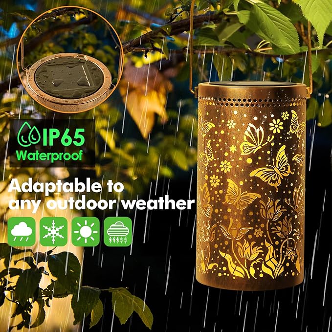 Fabuday Butterfly Solar Lantern Gift for Women - Outdoor Epiphyllum Lanterns Waterproof for Patio, Yard, Porch and Pathway, Hanging Outside Garden Decor with Solar Power Lights