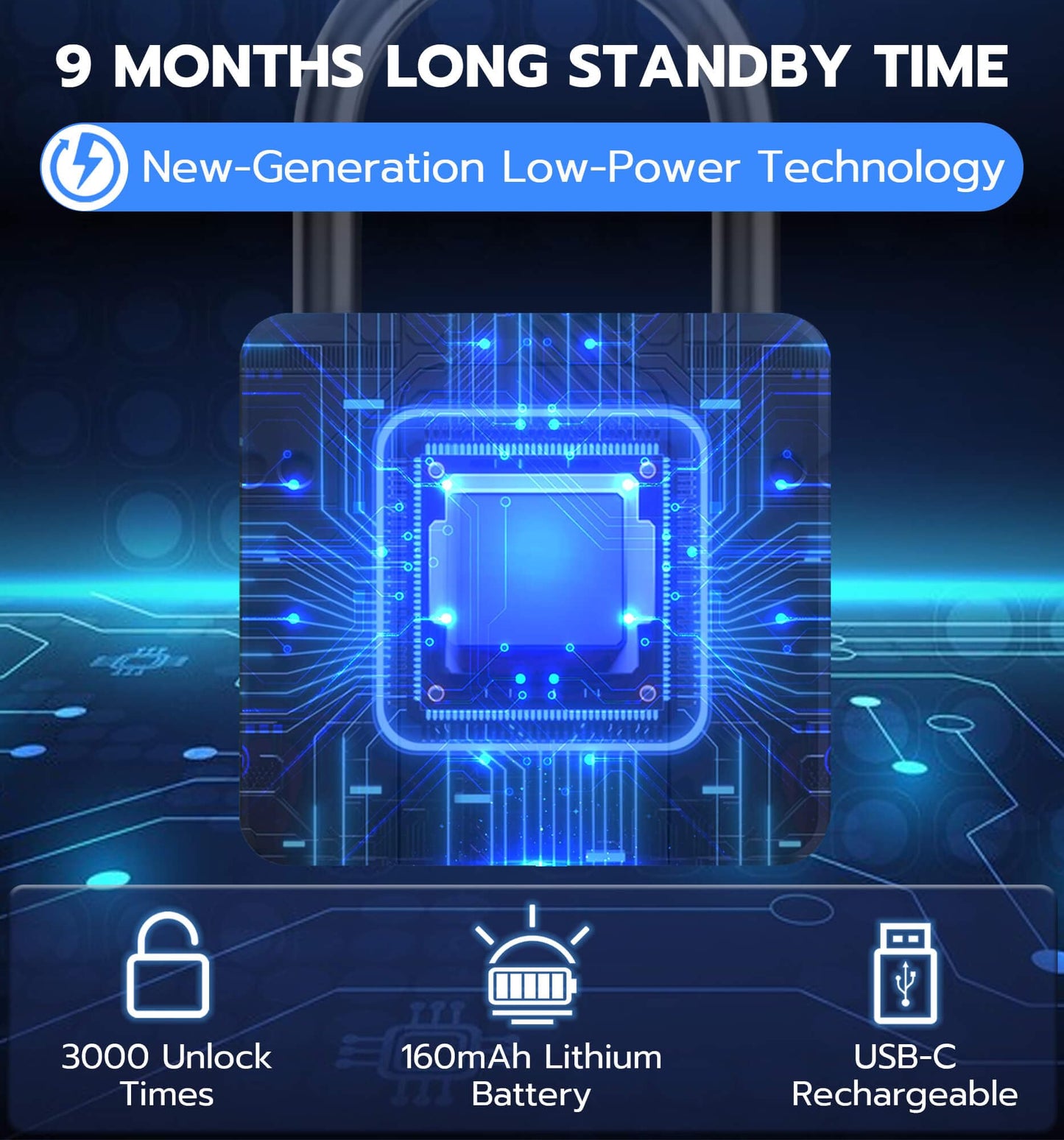 Fingerprint Padlock with Key Backup, Anweller Weatherproof Biometric Bluetooth App Controlled Keyless Smart Electronic Combination Lock for Outdoor Fence Gate Pool Shed Gym Locker Yard Truck