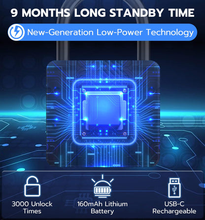 Fingerprint Padlock with Key Backup, Anweller Weatherproof Biometric Bluetooth App Controlled Keyless Smart Electronic Combination Lock for Outdoor Fence Gate Pool Shed Gym Locker Yard Truck