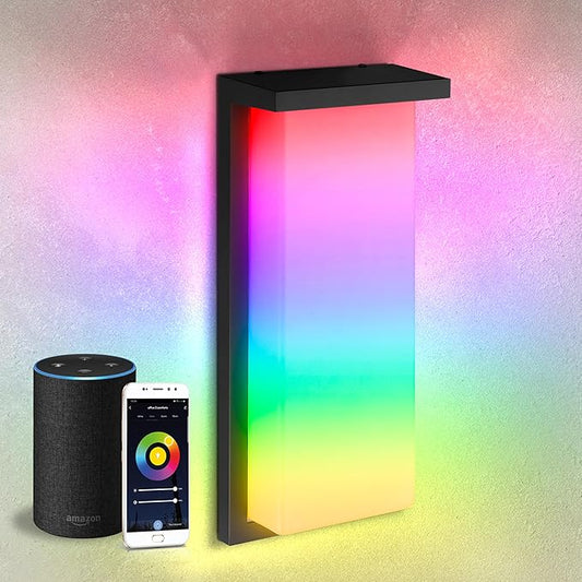 ASD LED 14" Outdoor Wall Light, Smart Front Door House Sconce | RGBW, Work with Alexa, Waterproof, ETL Listed | 20W 1800LM 2700-6500K 100-277V | Exterior Patio Lighting Fixture, Porch Lamp | Black