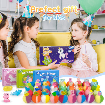 Bath Bombs for Kids with Toy Inside, 36 Pcs Bath Bombs with Glow in The Dark Dinosuar, Animal and Ocean Surprise Inside, Handmade Organic Bubble Bath Ball Gift Set for Birthday, Easter, Christmas