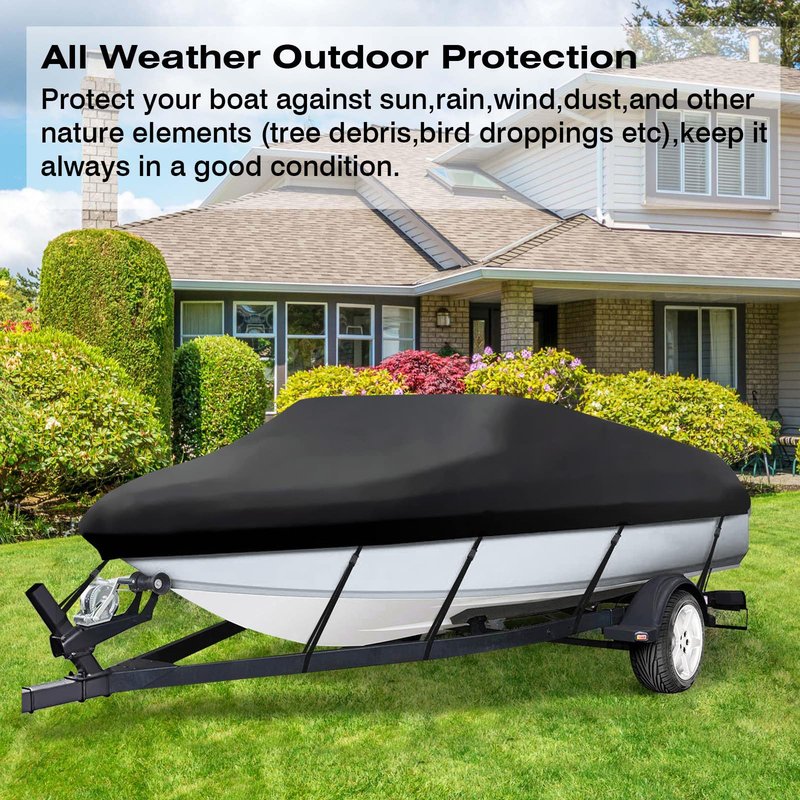 NEVERLAND Trailerable Boat Cover Waterproof Heavy Duty Marine Grade Polyester Canvas Fits V Shape/V-Hull and Tri-Hull Runabouts, Pro-STYL, Bass Boats (Boat Length 17-19ft, Beam Width up to 102",Black)