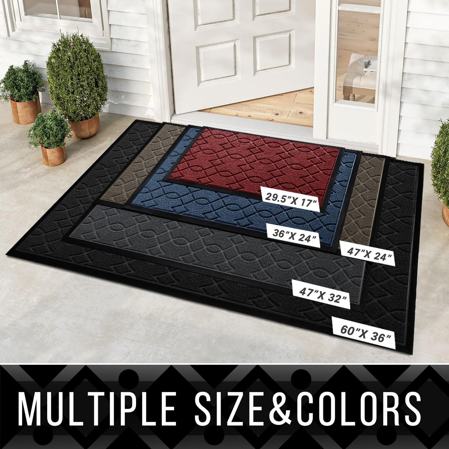 Yimobra Large Door Mat 47x32, All-Season Waterproof Doormat Outdoor Entrance, Heavy Duty Non-Slip Outside Door Mat for Garage Patio Proch Entryway Indoor, Easy Clean, Black Gray