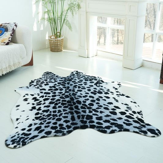 rugoo Leopard Print Faux Fur Cowhide Rug, 4.6 x 6.6 Feet Carpet Washable mats Cheetah Animal Skin Area Rug for Living Room, Bedroom, Office, Khaki Brown (Blue)