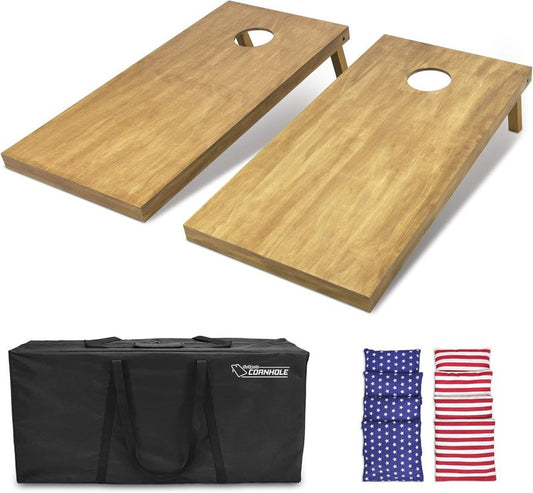 GoSports 4 ft x 2 ft Wooden Cornhole Boards Set - Light Brown Finish | Includes Carrying Case