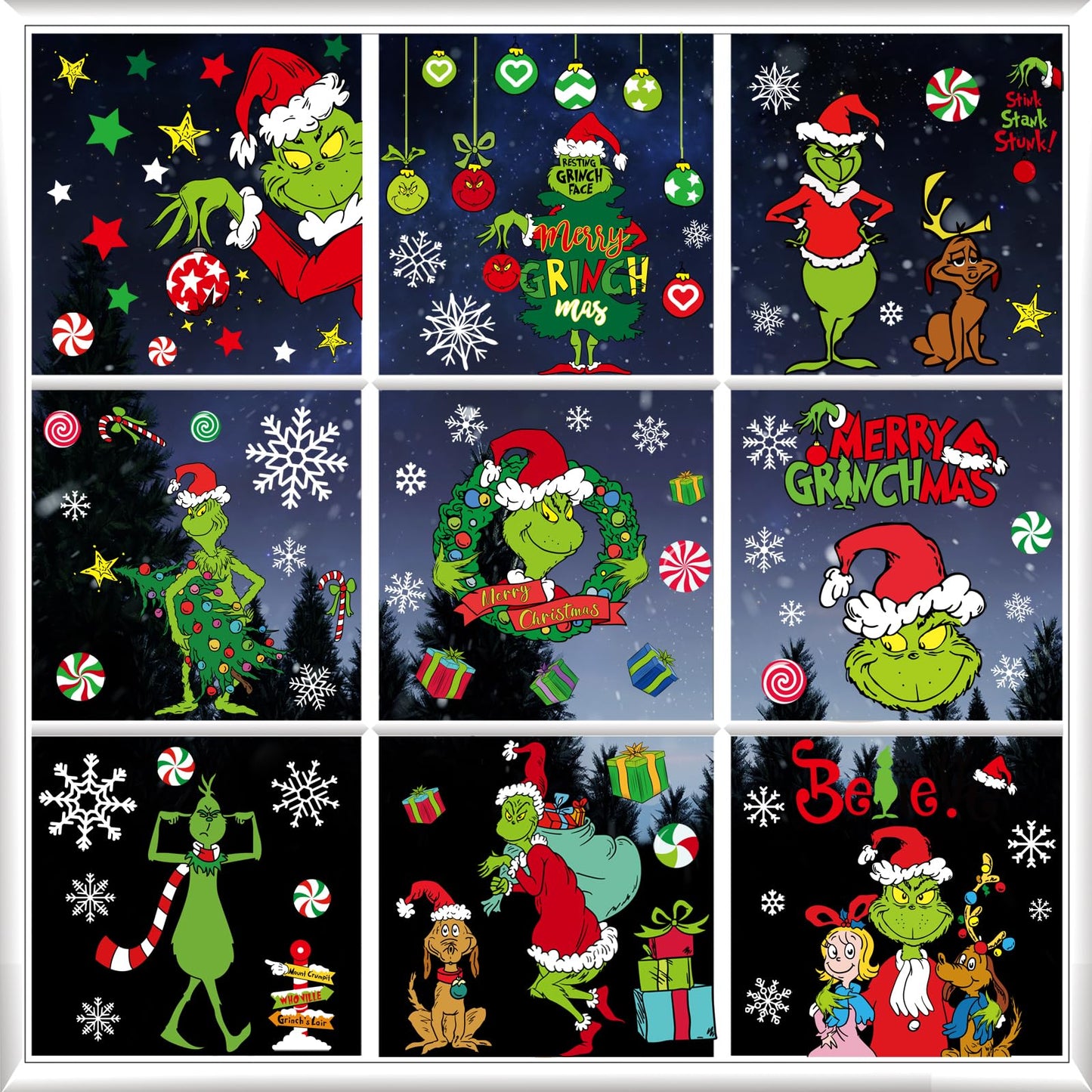 Christmas Window Clings Xmas Decor - 90 PCS Reusable Double Sided Static Window Stickers - Merry Christmas Gel Decals for Xmas Decorations Indoor Party Supplies