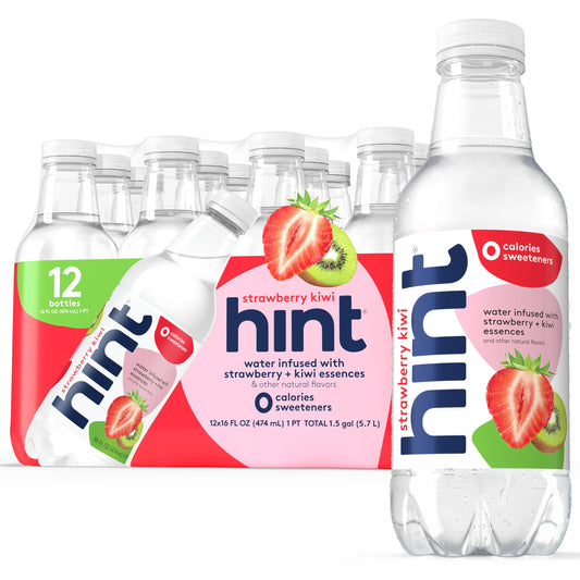 Hint Fruit-Infused Bottled Water, Strawberry Kiwi - Sugar Free Flavored Water with Zero Calories, Naturally Flavored, and No Artificial Sweeteners - 16 Fl Oz (Pack of 12)