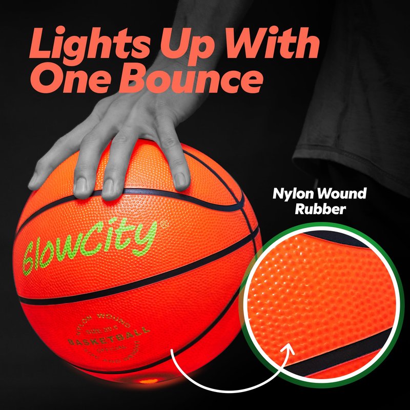GlowCity Glow in The Dark Basketball - Size 7 Light Up Ball for Teen Boys Gifts, Adults - Red Glow for Outdoor Games - Sports Birthday Gift Ideas for Boys Ages 12 13 14 15 Basketball Gear Accessories