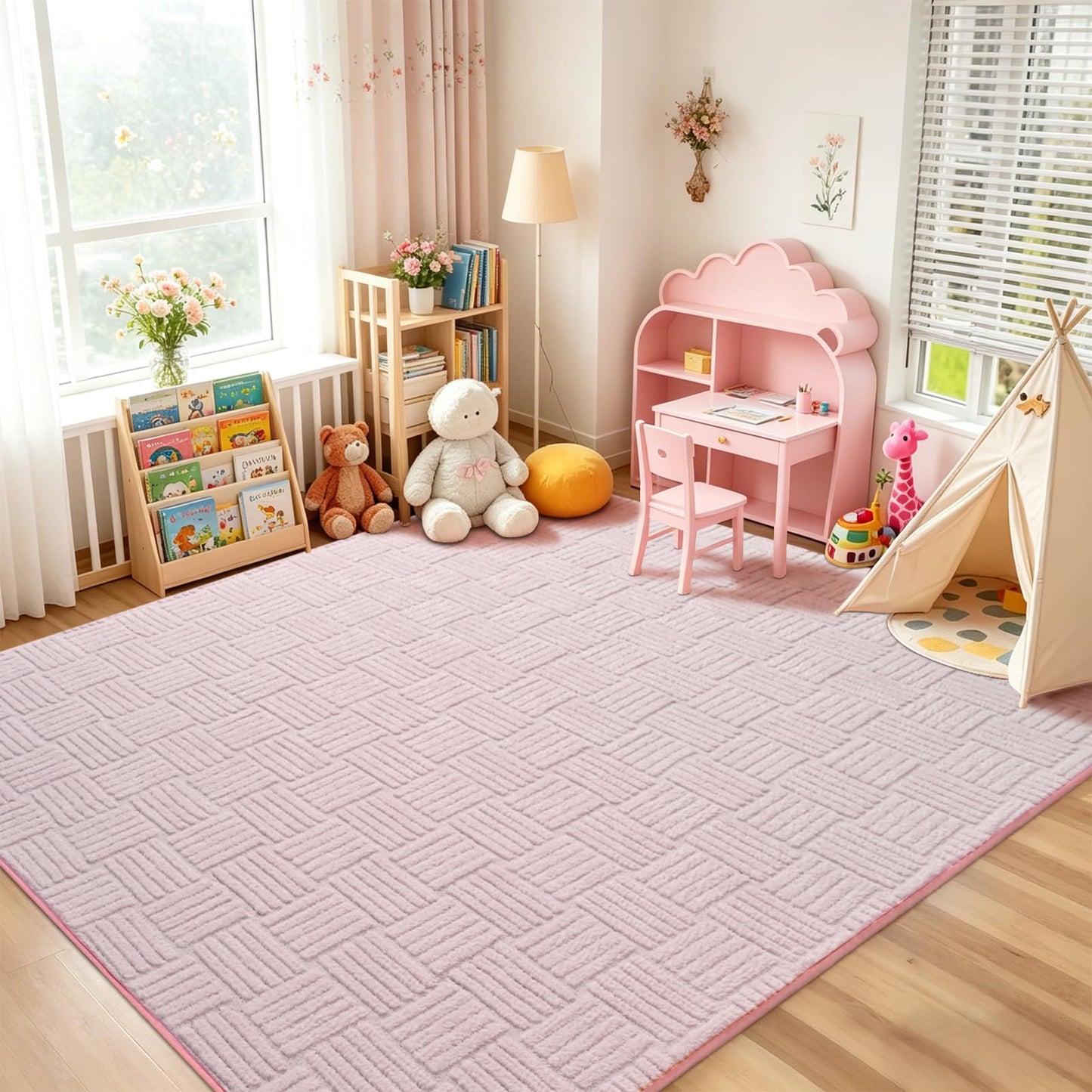 Flagover Pink Washable Shag Area Rug for Living Room, 6x9 Modern Geometric Non Slip Bedroom Rugs, Fluffy Soft Thick Carpet for Girls Kids Room, Dorm, Office, and Home Decor