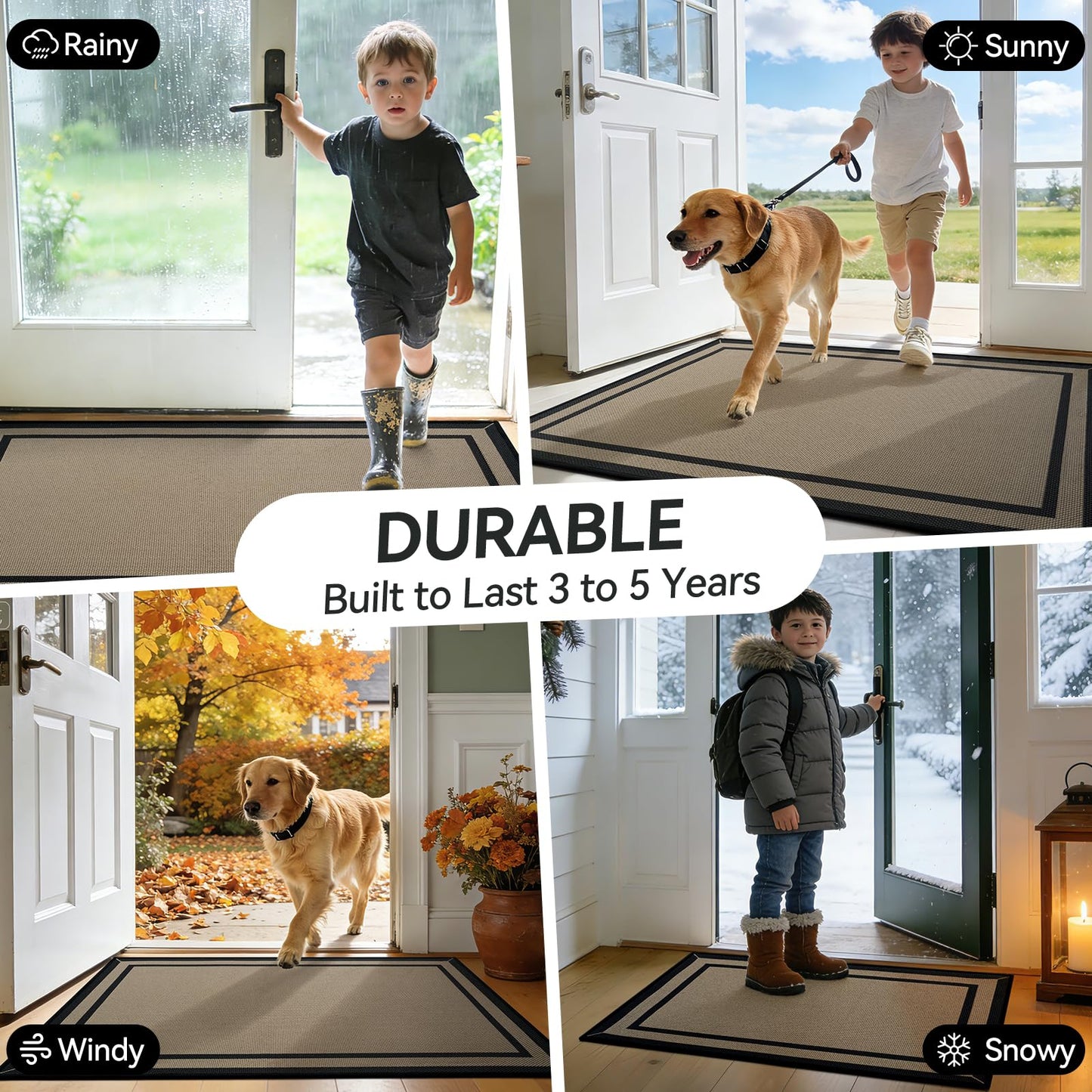 Quqei Indoor Door Mat 17"x30", Non Slip Backing Doormat Washable Entryway Rugs, Dirt Resistant and Absorbent Welcome Mat, Easy Clean, Low Profile Inside Floor Mat for Front Back Door and Entry, Brown