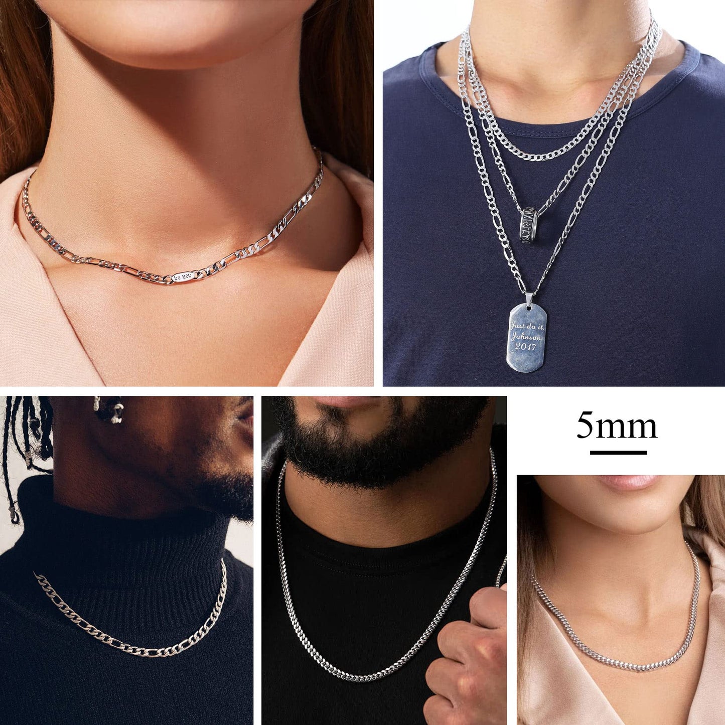 Suplight 925 Sterling Silver Cuban Chains Necklace for Men 5mm Flat Solid Mens Necklaces 20 Inch Men's Silver Chain Gift for Son Husband Father