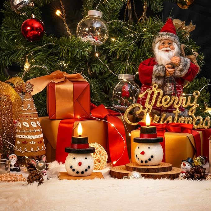 Homemory Christmas Candles Battery Operated with 6H Timer,Flickering Flameless Candles Real Wax Snowman, Christmas Gift, Winter Xmas Home Decor