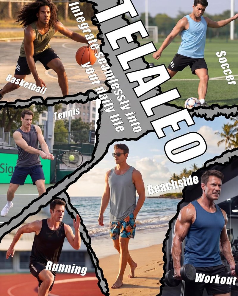 Men's Workout Tank Tops - 5 Pack Sleeveless Mesh Gym Shirts | Quick Dry, Black/Gray/Navy/Blue