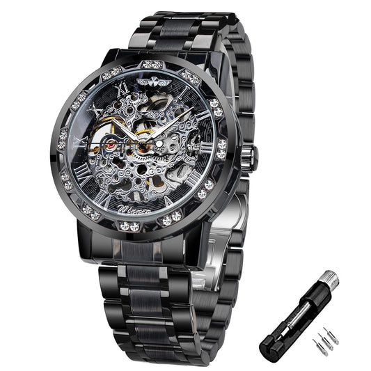FORSINING Retro Steampunk Skeleton Automatic Diamond Royal Carving Men's Watches Elegant Mechanical Wrist Watch Neutral Clock