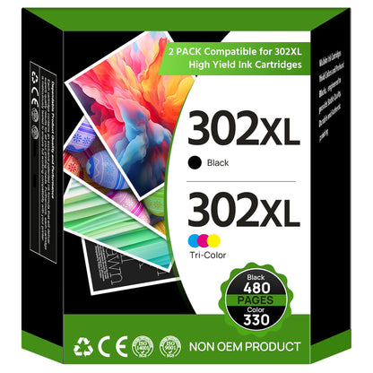 302XL Ink Cartridges Black and Colour 2-pack Replacement for HP 302 Ink Cartridges Combo Pack for HP Envy 4520 4527 4524 4523 OfficeJet 3835 3830 3831 4650 5230 DeskJet 3630 1110 DeskJet 3630 Printer