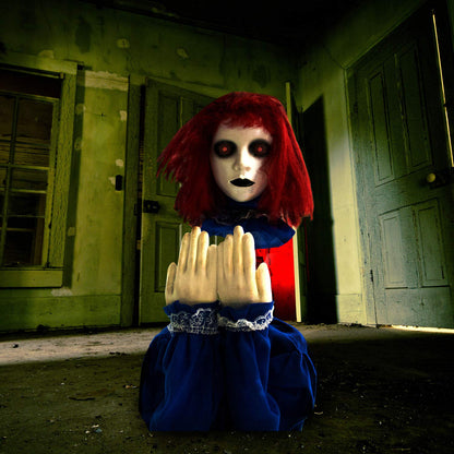 Haunted Hill Farm Scary Pop-up Haunted Doll Halloween Animatronic with Touch Activated Lights and Sound, Battery Operated Indoor or Covered Outdoor Halloween Decorations, Creepy Halloween Props