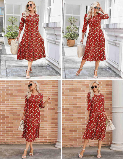 HOTOUCH Red Xmas Dress for Women Soft Cotton Midi Sundress for Women Loose Fit A Line Spring Dresses, XL