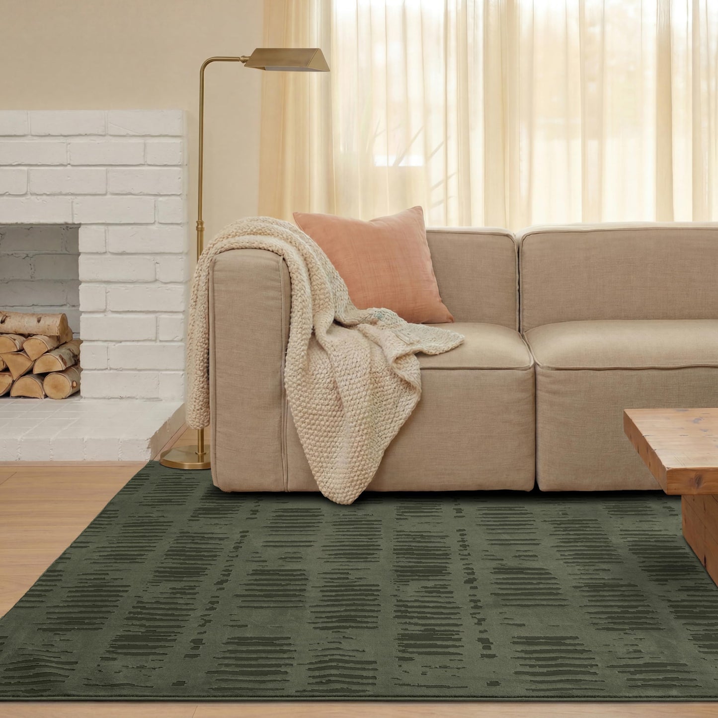 Revival Rugs Shell 5'x8' Area Rugs for Living Room Bedroom Dining Room - Washable, 100% Recycled, Oeko-TEX Certified, Modern, Medium Pile, Green