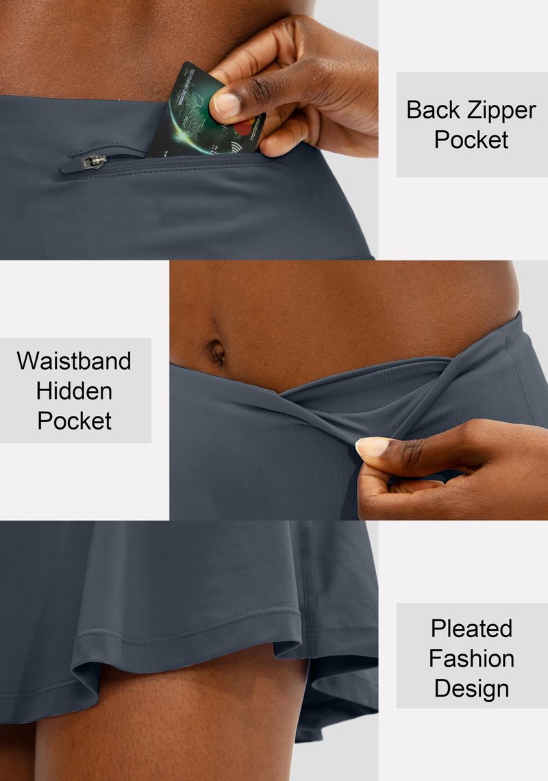 SANTINY Pleated Tennis Skirt for Women with 4 Pockets Women's High Waisted Athletic Golf Skorts Skirts for Running Casual (Dusty Blue_XXL)